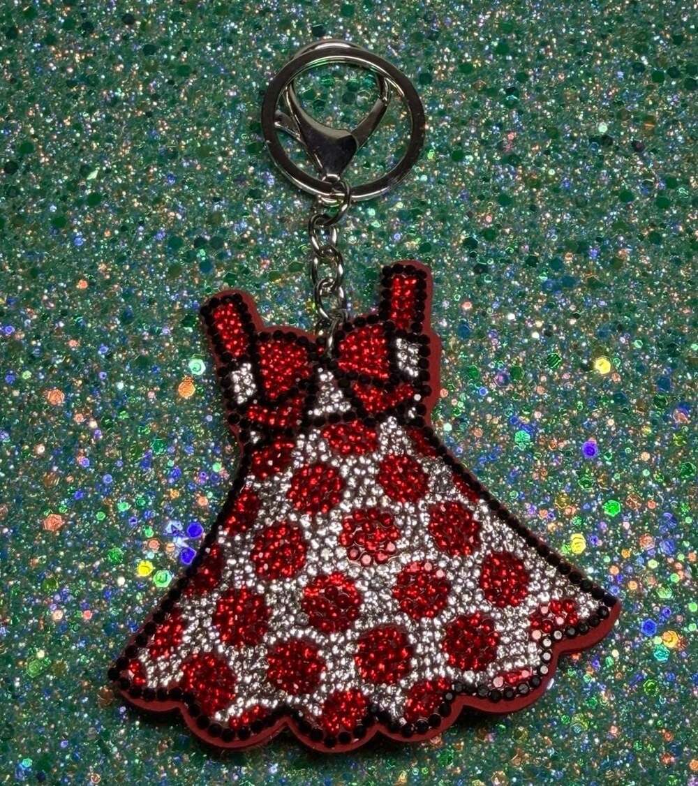 Rhinestone Red Dress Bag Charm or Keychain